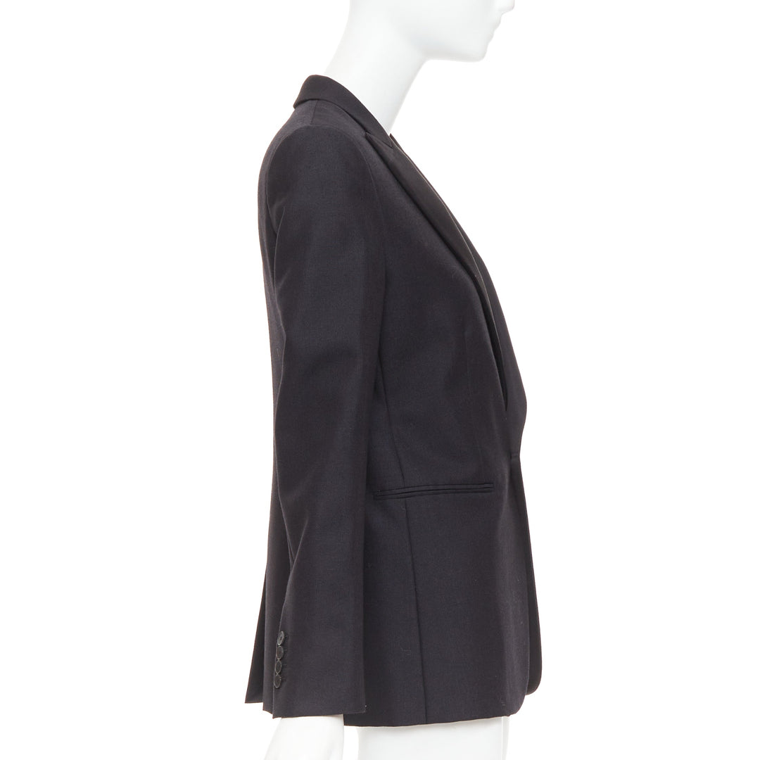 CHRISTIAN DIOR black wool mohair boxy peak collar tux jacket FR36