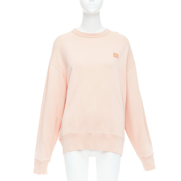 ACNE STUDIOS Fairah Face pink smiley square cotton pullover sweatshirt XS