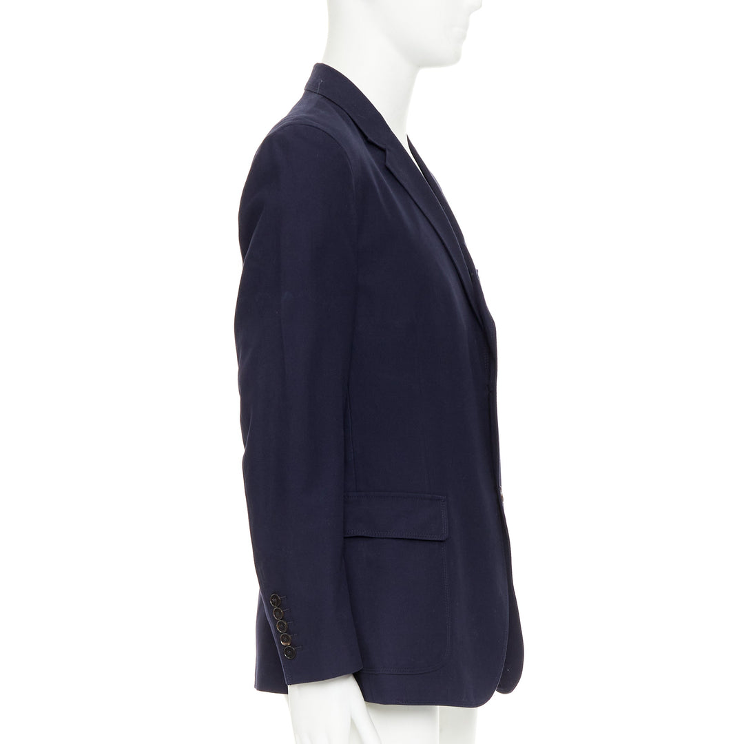 GUCCI navy cotton slim lapels vent half lined single breast blazer IT52 XL