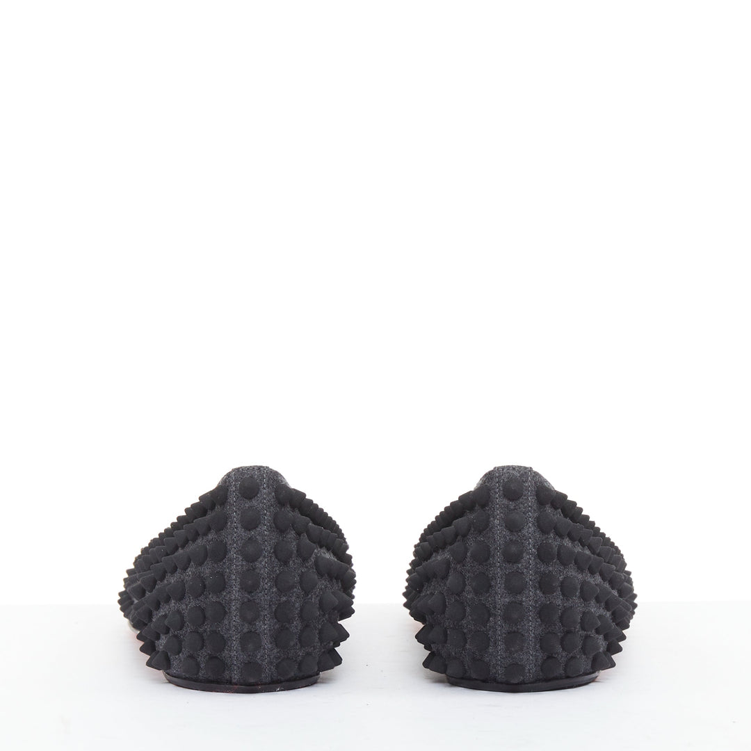 CHRISTIAN LOUBOUTIN Pigalle Spikes Flat grey flannel studded ballerina EU37.5