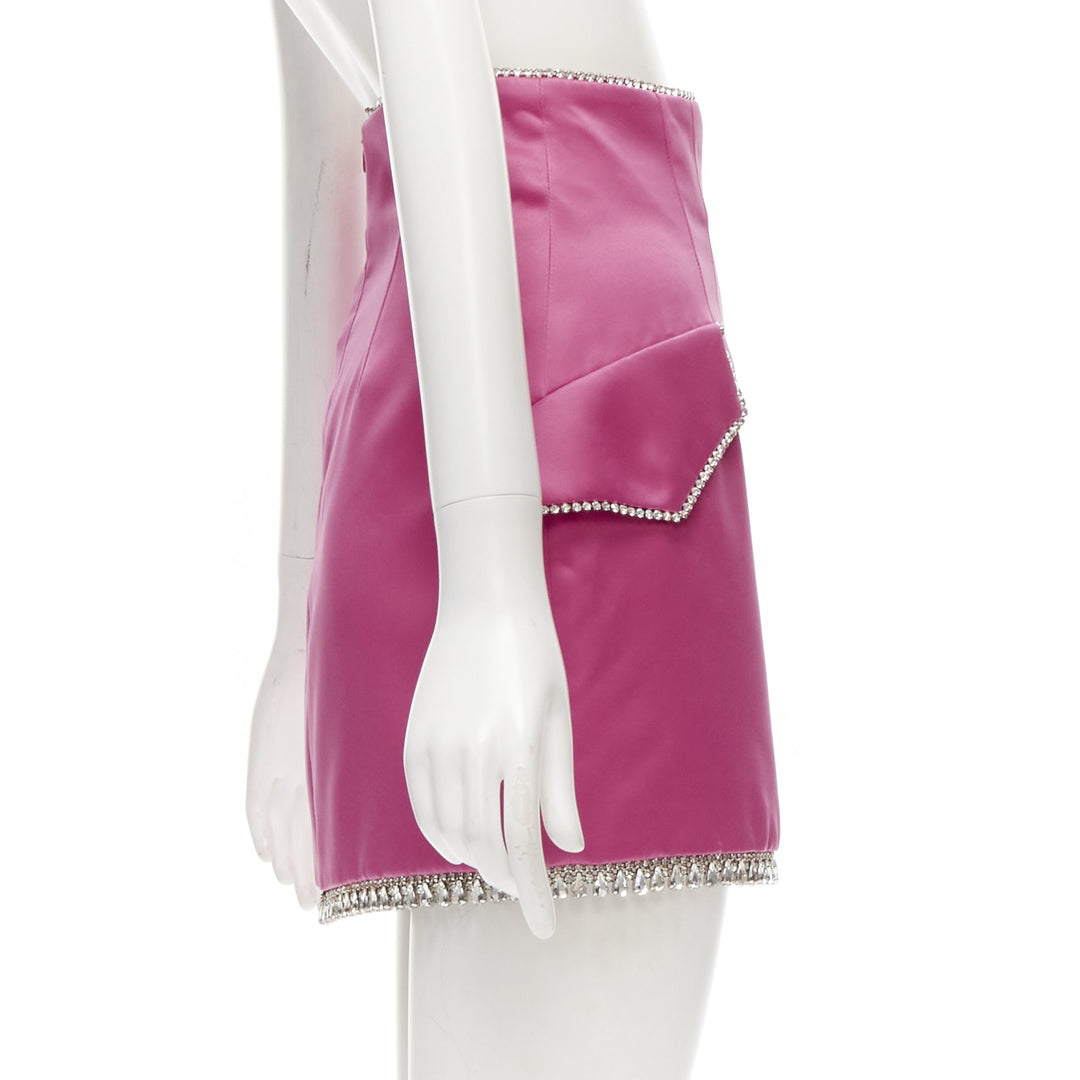 GIUSEPPE DI MORABITO pink satin bling crystal rhinestone mini skirt IT38 XS