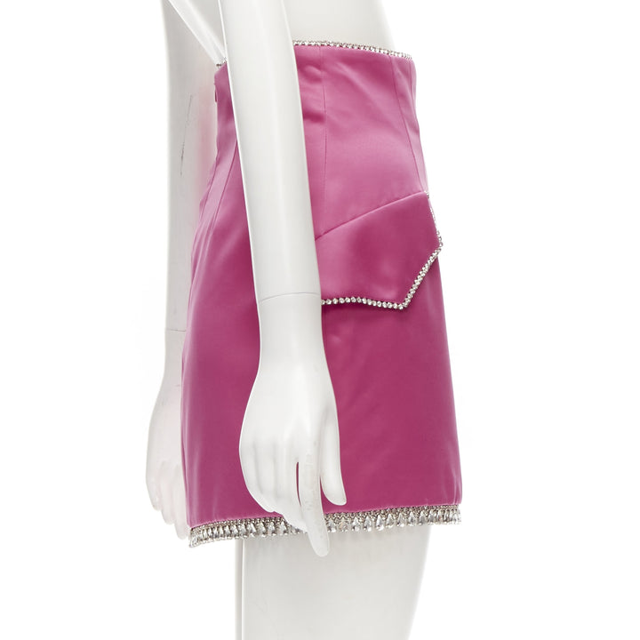 GIUSEPPE DI MORABITO pink satin bling crystal rhinestone mini skirt IT38 XS