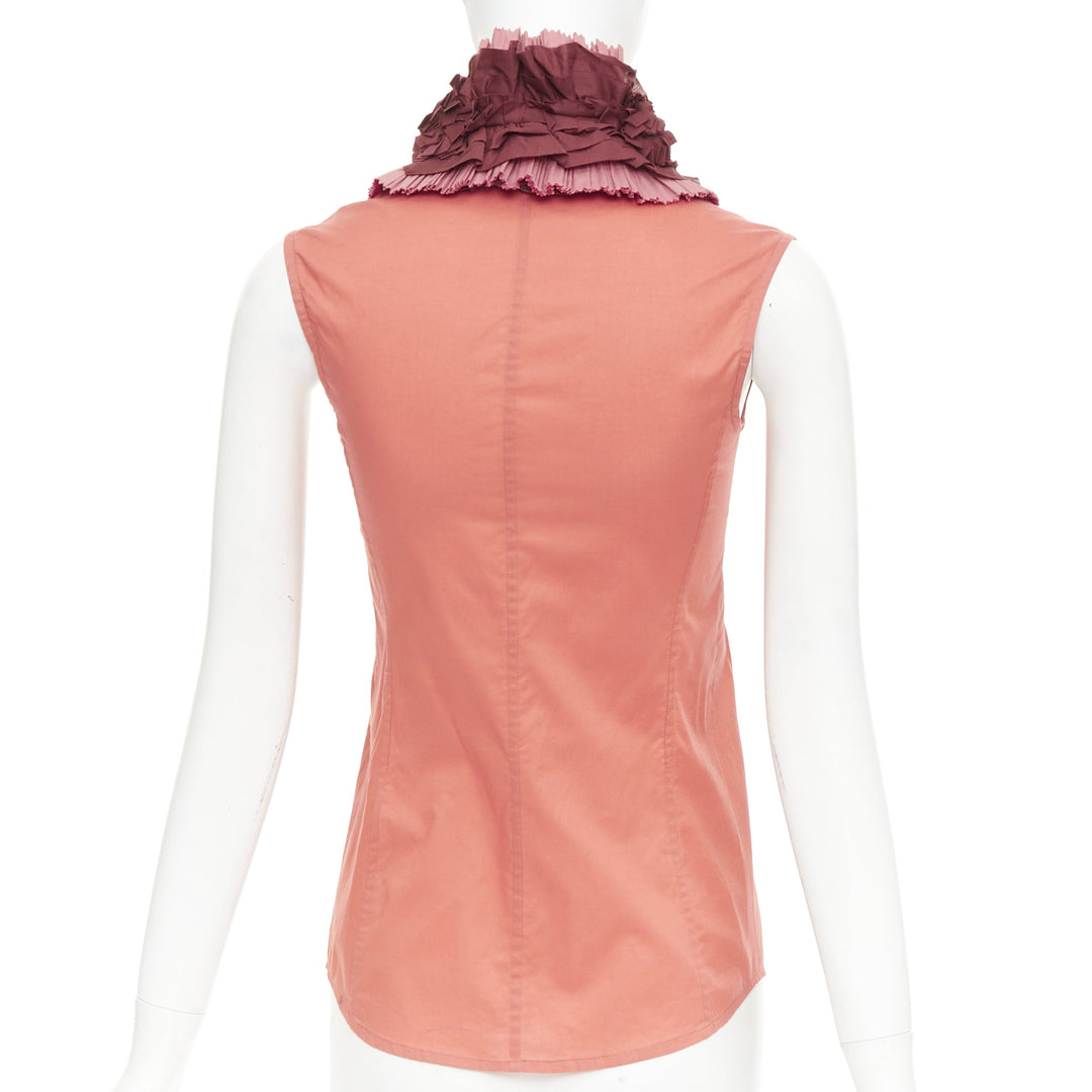 YVES SAINT LAURENT Rive Gauche 2006 coral pink ruffle collar shirt FR34 XS