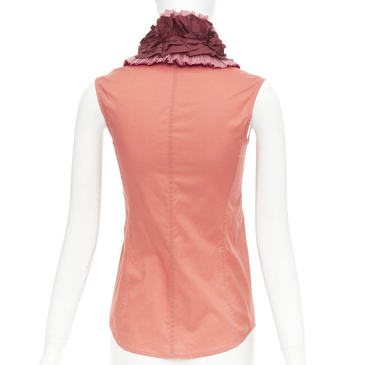 YVES SAINT LAURENT Rive Gauche 2006 coral pink ruffle collar shirt FR34 XS