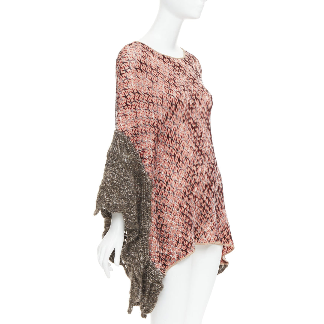 MISSONI red brown wool blend signature chevron contrast knit poncho sweater
