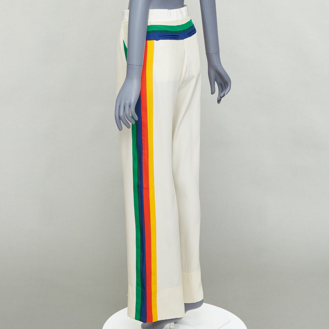 OLD CELINE Phoebe rainbow side trim silk high waist wide leg pants FR34 XS