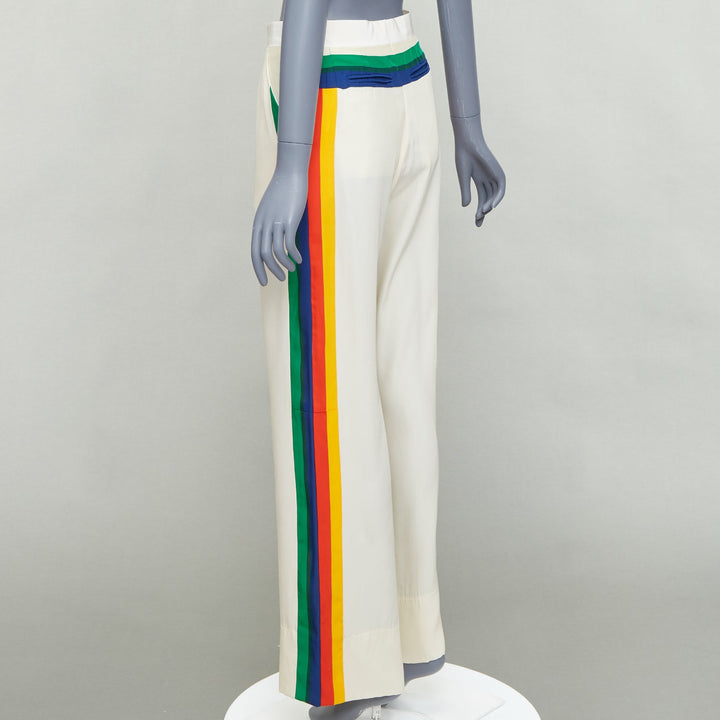 OLD CELINE Phoebe rainbow side trim silk high waist wide leg pants FR34 XS