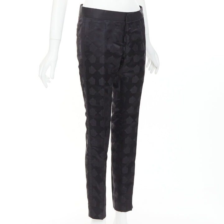 GUCCI black silk blend tiger head jacquard mid waist cropped dress pants IT44 XS