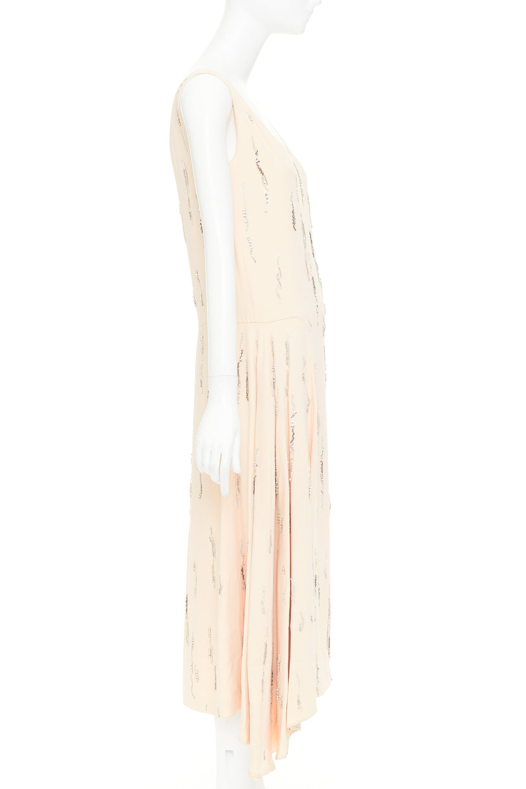 PRADA 2018 blush crepe crystal embellished asymmetric midi dress IT38 XS