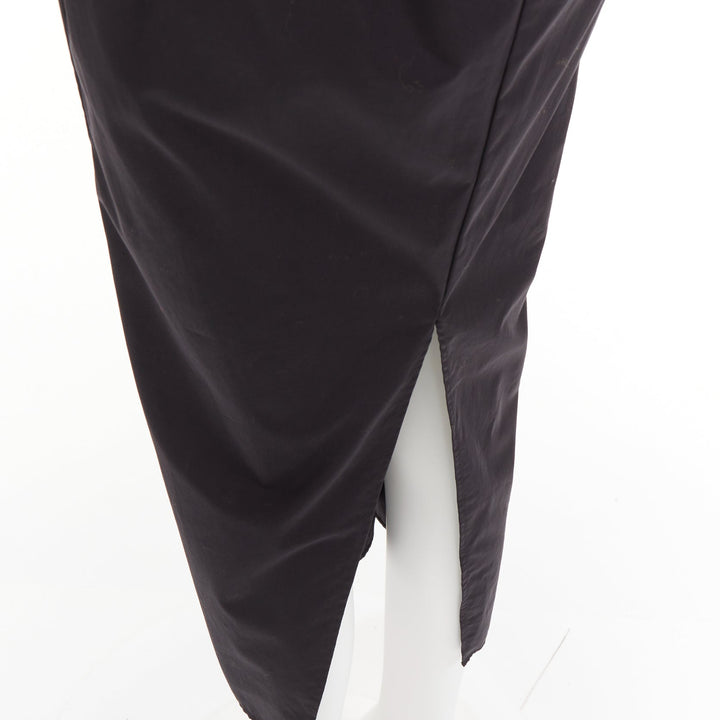 ESME VIE black cotton poplin V neck short cape sleeve pleated midi dress FR38 M