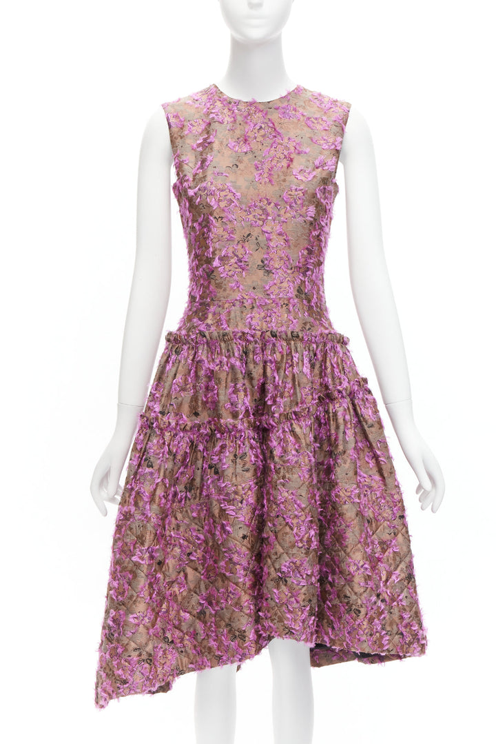 ANAIS JOURDEN pink brown floral cloque jacquard dropped waist dress FR38 M