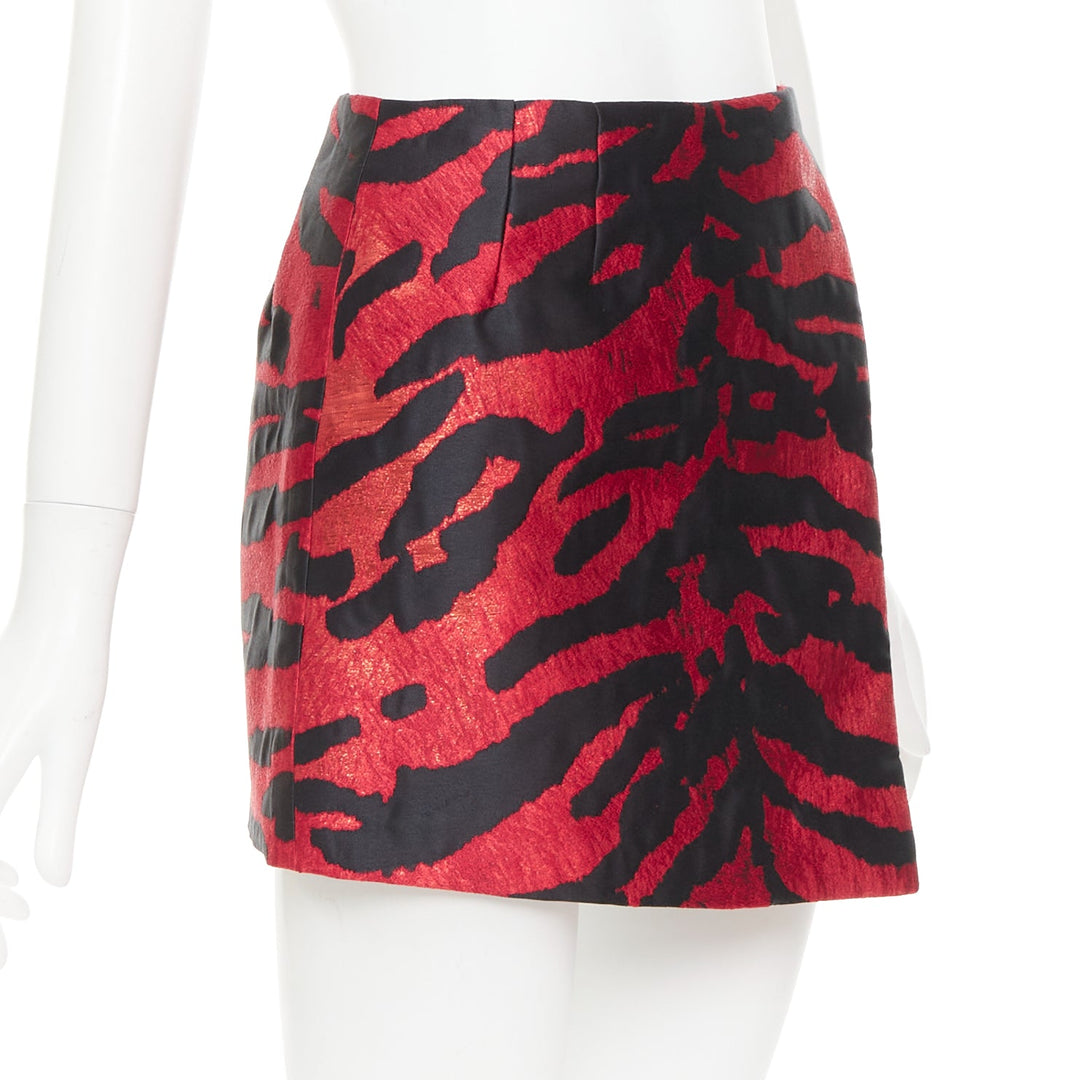 DOLCE GABBANA red black tiger stripe metallic jacquard high mini skirt IT36 XS