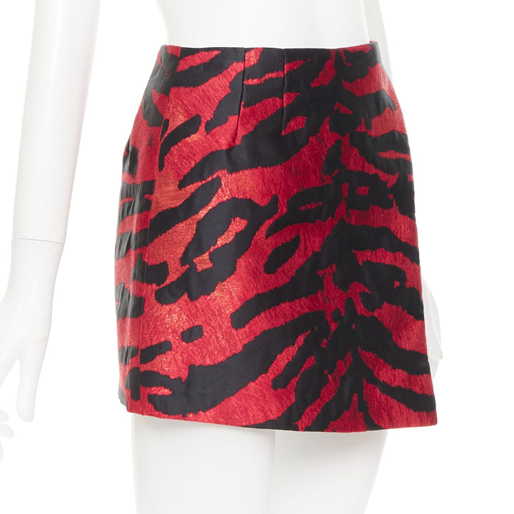 DOLCE GABBANA red black tiger stripe metallic jacquard high mini skirt IT36 XS