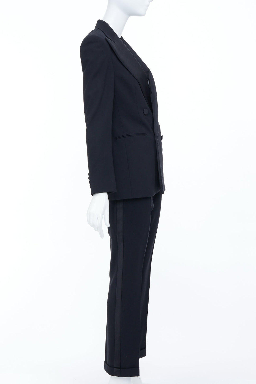 RALPH LAUREN Purple Label black wool blend double breasted tuxedo suit US2 S