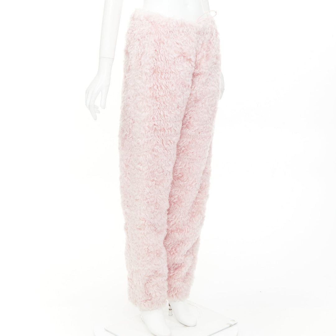 MIU MIU 2021 pink mohair faux fur drawstring wide leg pants IT38 XS