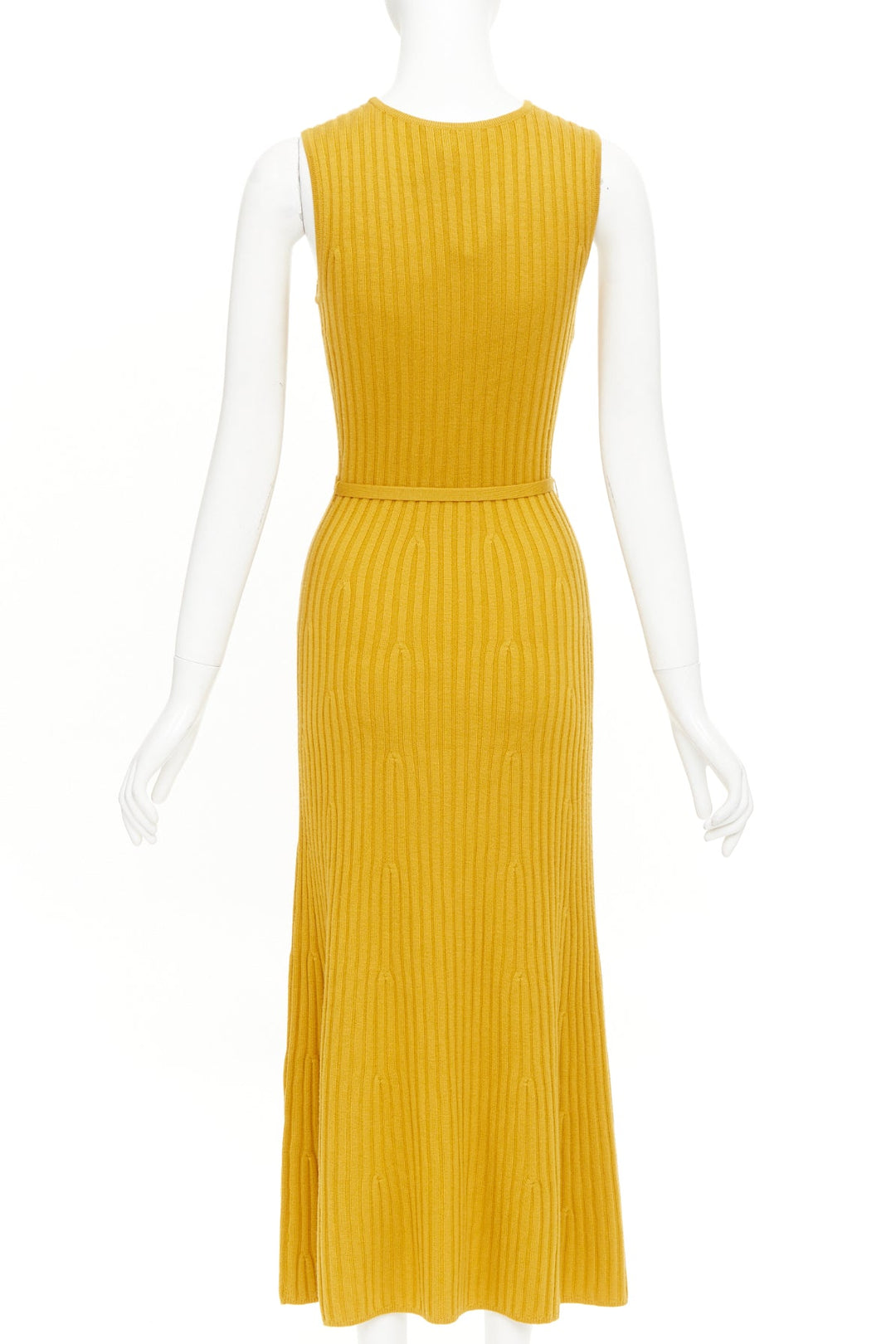 GABRIELA HEARST Meier mustard yellow wool cashmere knit belted midi dress XS