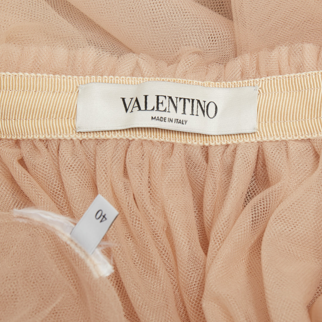 VALENTINO Blush Pink Pleated Layered Mesh Tulle black embroidered skirt IT40 S
