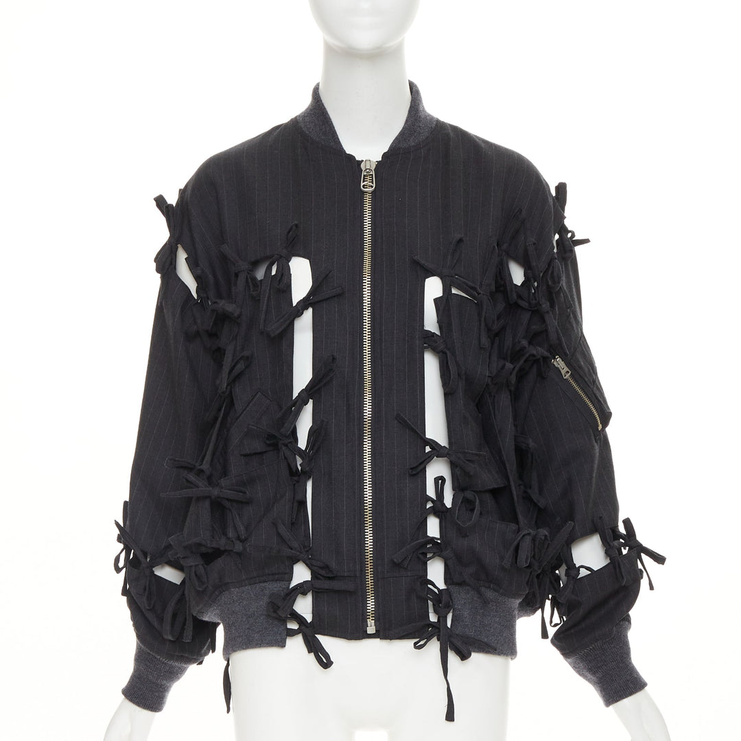 FACETASM 2017 Runway cutout bow pinstripe deconstructed wool bomber jacket JP1 S