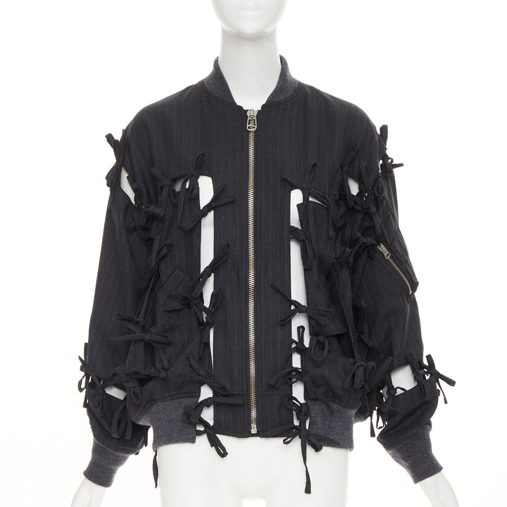 FACETASM 2017 Runway cutout bow pinstripe deconstructed wool bomber jacket JP1 S