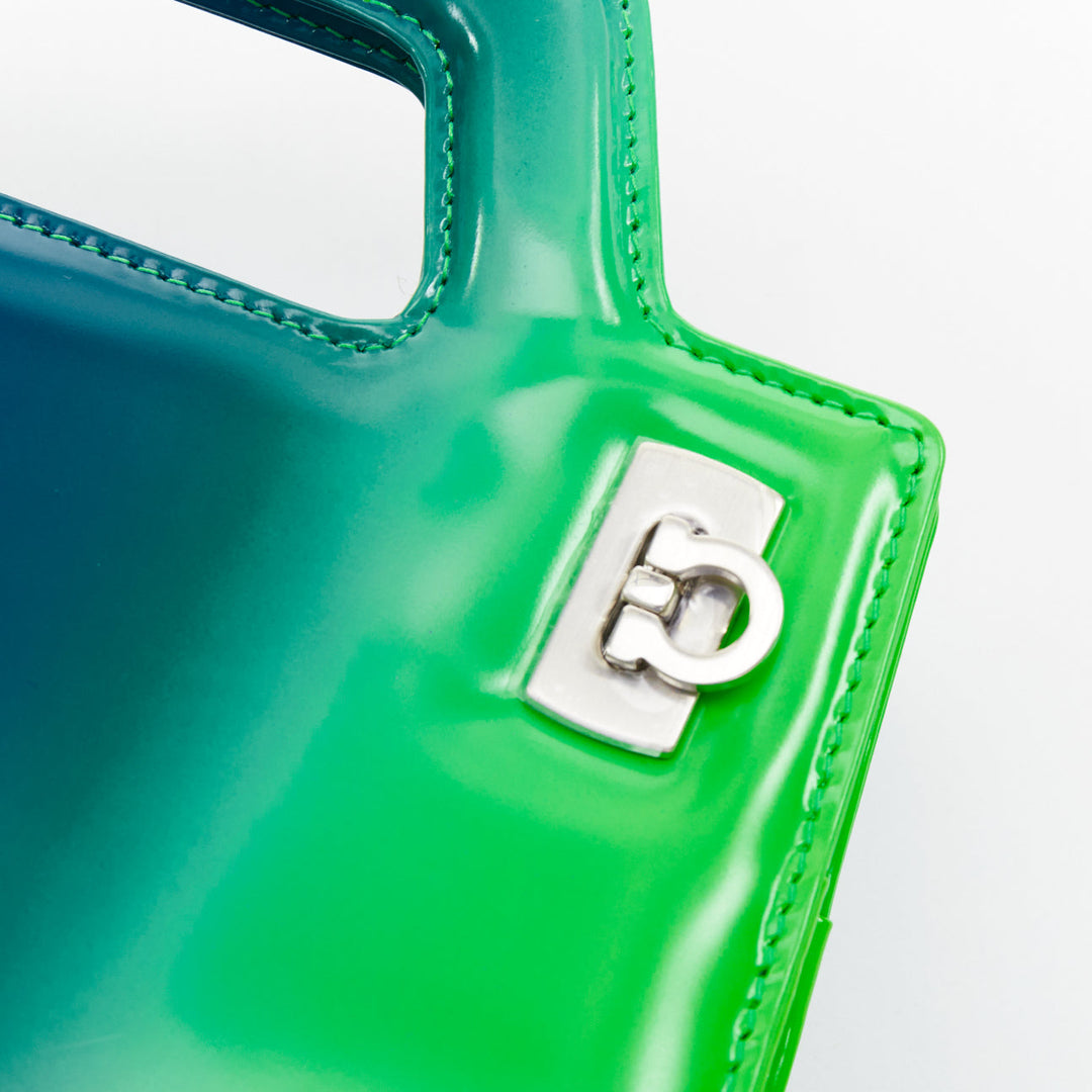 FERRAGAMO Maximilian Davis 2023 Runway Mini Wanda green blue airbrush calf bag