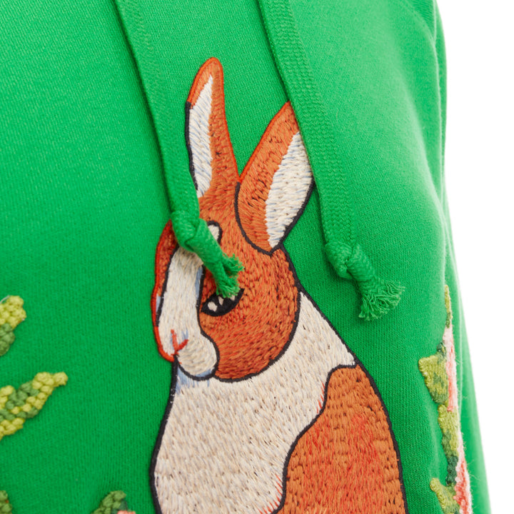 GUCCI Michele green cotton jersey embroidered Bunny flower  hoodie XS