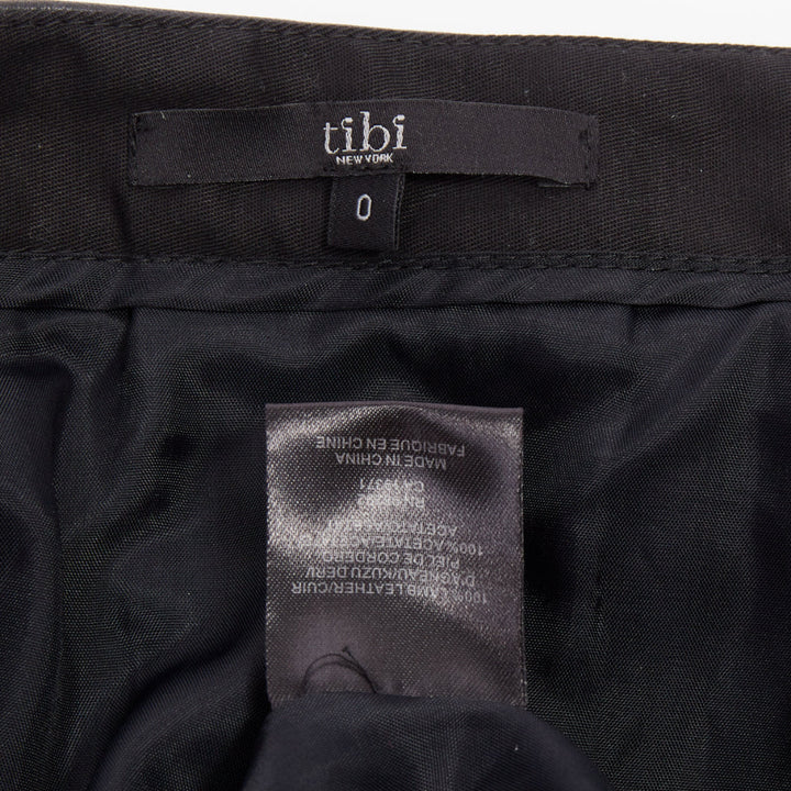 TIBI black lambskin pleated high waist full flare a line midi skirt US0 XS