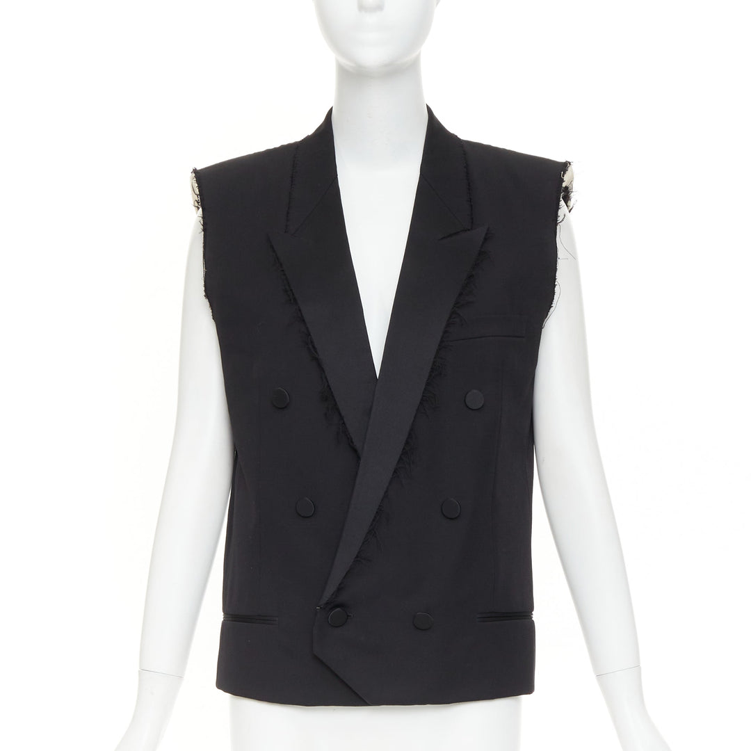 SAINT LAURENT 2016 Surf Sound black cut sleeves raw edged exposed pads vest FR36
