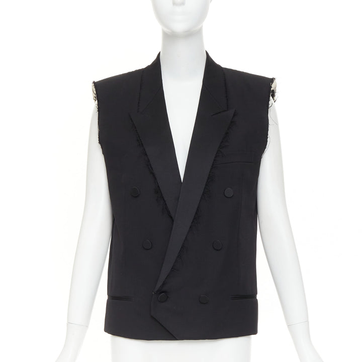 SAINT LAURENT 2016 Surf Sound black cut sleeves raw edged exposed pads vest FR36