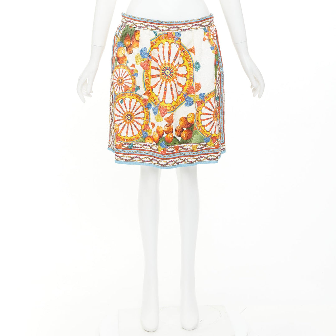 DOLCE GABBANA 2016 Carreto Siciliano print jacquard jacquard mini skirt IT44 L
