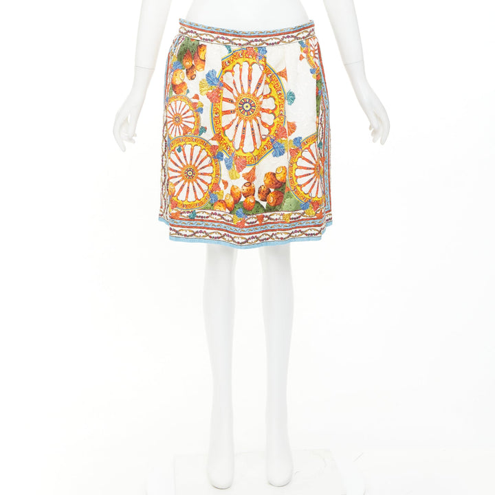 DOLCE GABBANA 2016 Carreto Siciliano print jacquard jacquard mini skirt IT44 L