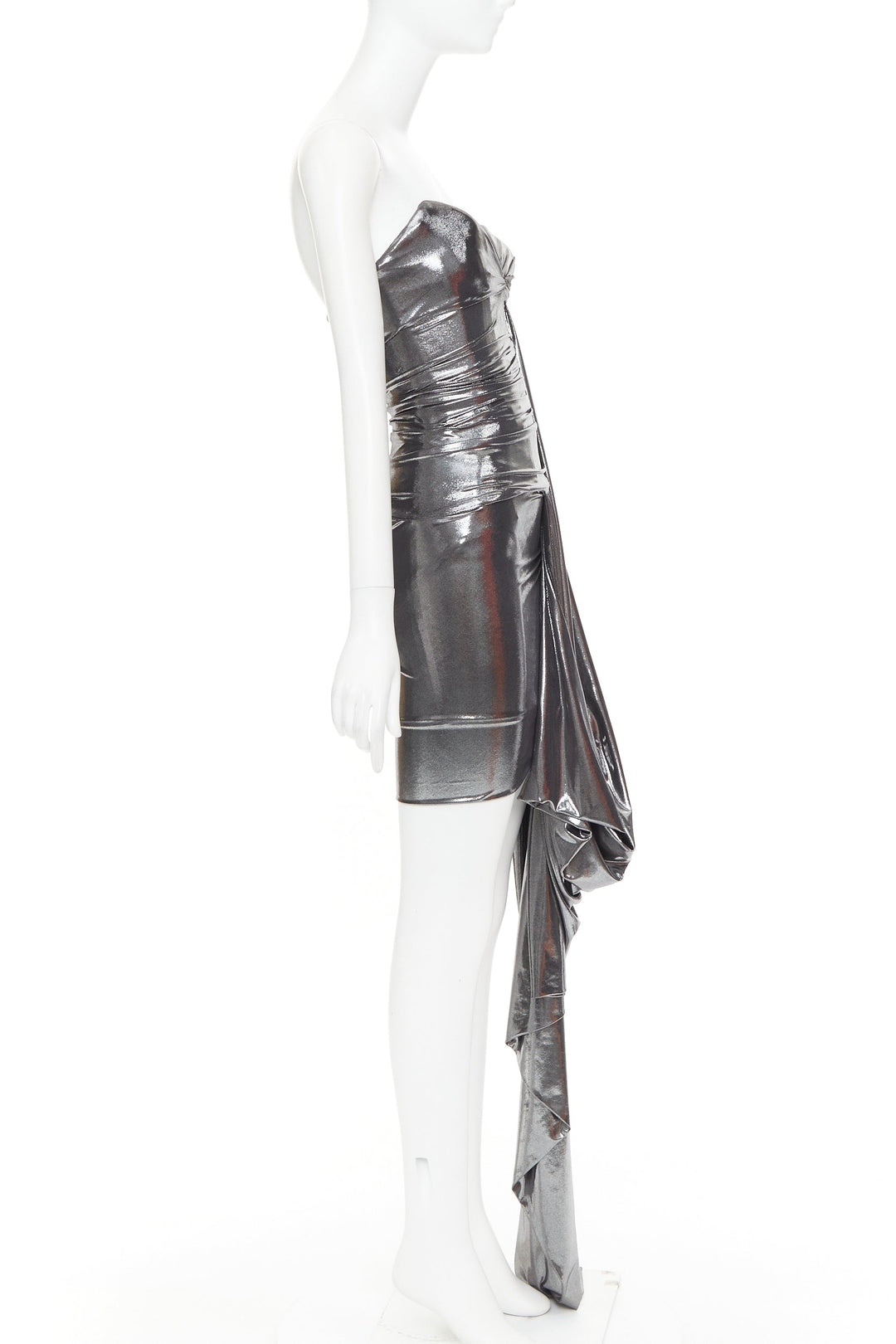 ALEXANDRE VAUTHIER SS2024 Runway metallic silver liquid metal drape dress