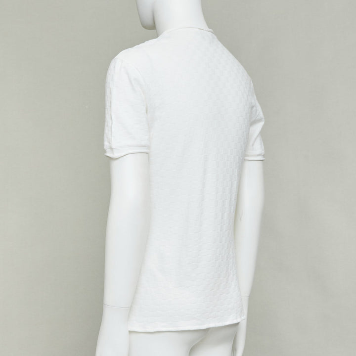 GIORGIO ARMANI white rolled hem checkered knit pullover top IT52 XL