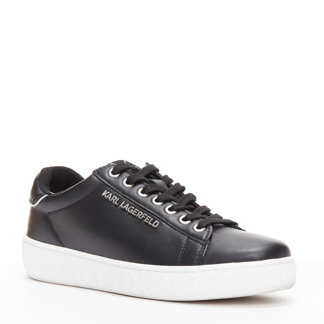 KARL LAGERFELD black leather silver logo chunky lace up sneakers EU38