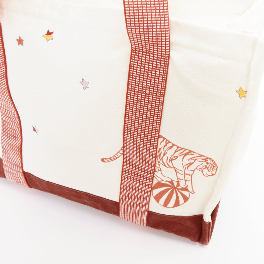 HERMES Circus Nappy Bag red white embroidered cotton canvas tote bag towel set