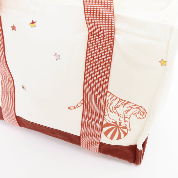 HERMES Circus Nappy Bag red white embroidered cotton canvas tote bag towel set