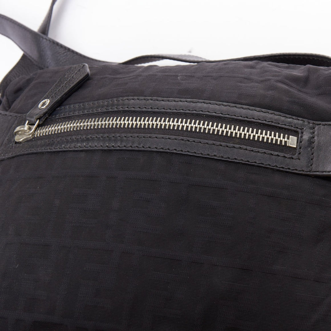 FENDI Vintage black FF Zucca monogram leather trim crossbody messenger bag