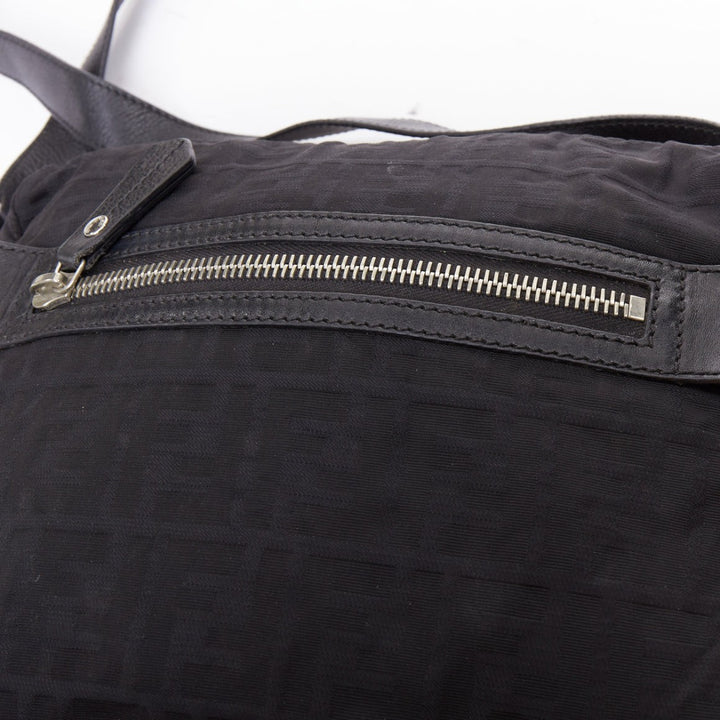 FENDI Vintage black FF Zucca monogram leather trim crossbody messenger bag