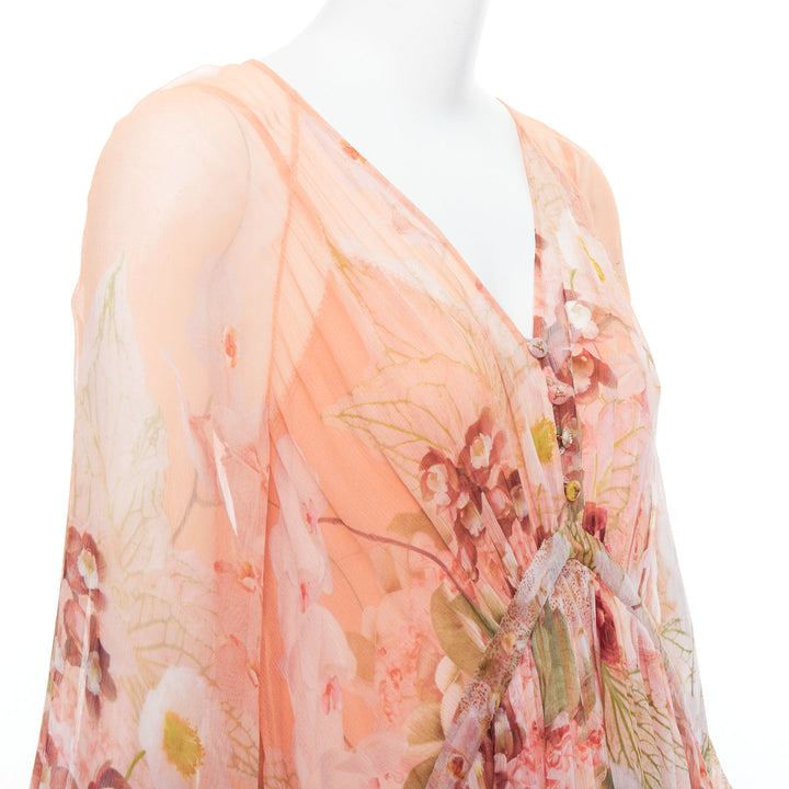 ZIMMERMANN Dancer Blush Garden pink floral print ruched puff sleeves dress Sz2 M