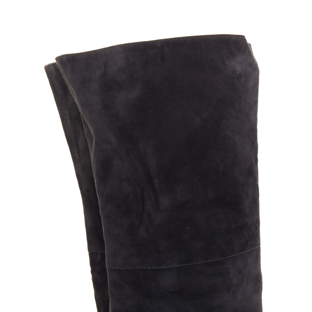 CHANEL 2018 Runway Forest Fairies black suede pointed square toe knee boots EU38