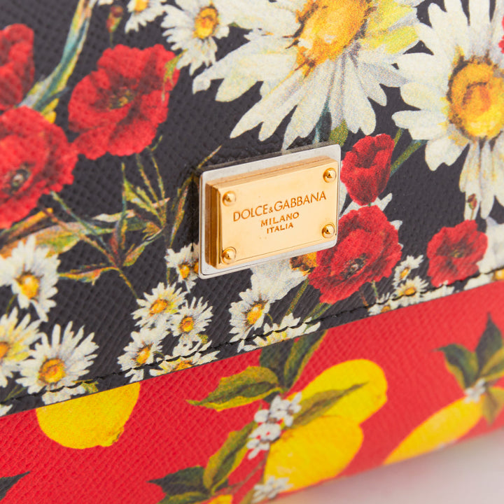 DOLCE GABBANA Miss Sicily black red yellow lemon floral leather small handle bag