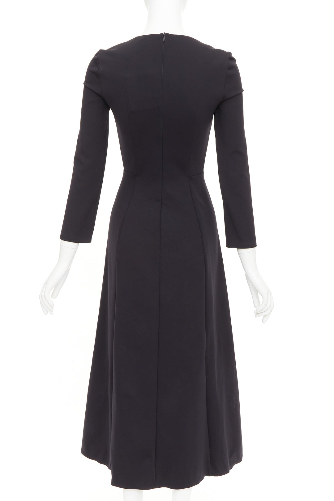 THE ROW Cadiz black wide scoop cut out neck long sleeve fit flare midi dress XS