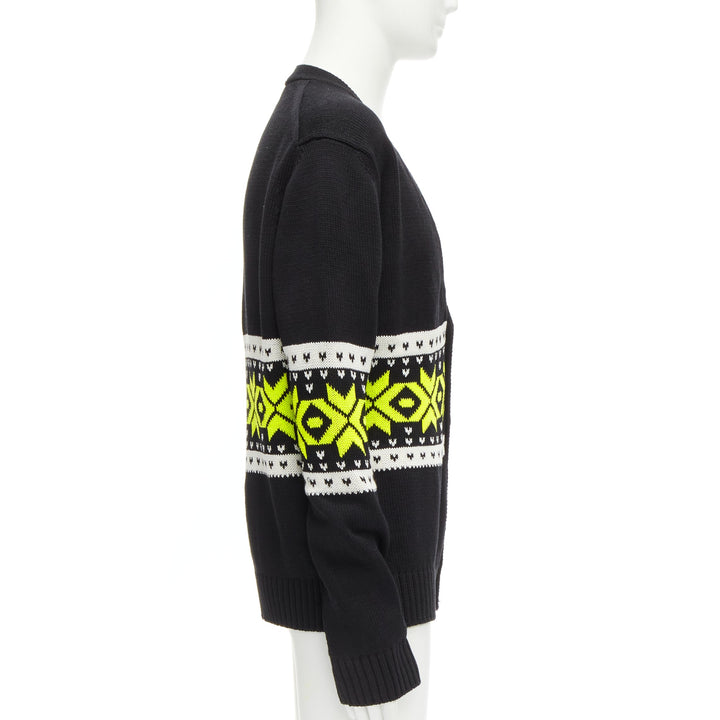 KOLOR black yellow intarsia fair isle 100% cotton cardigan jacket JP5 XXL