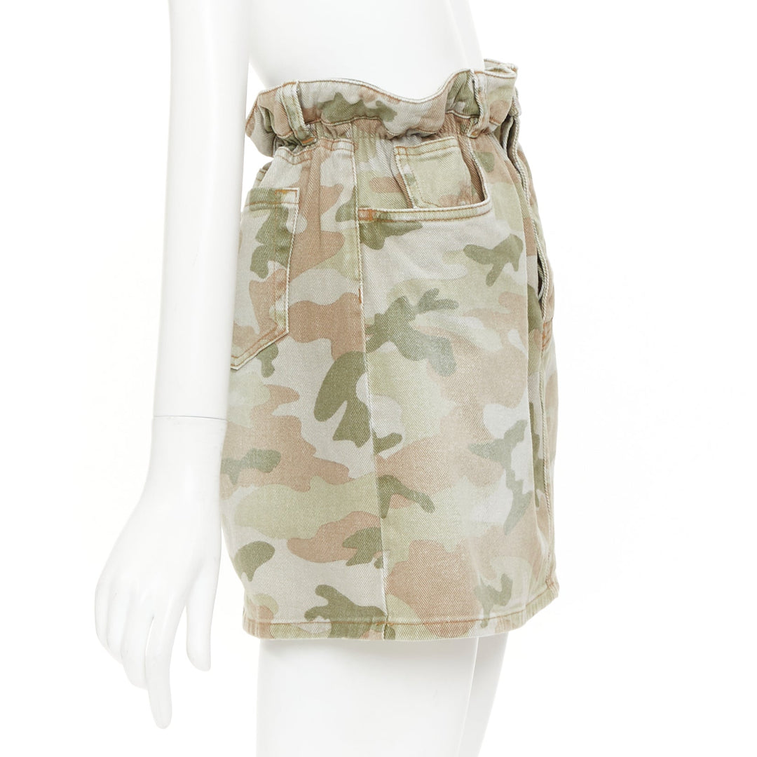 MIU MIU 2019 khaki green washed camo orange logo paperbag waist skirt IT38 XS
