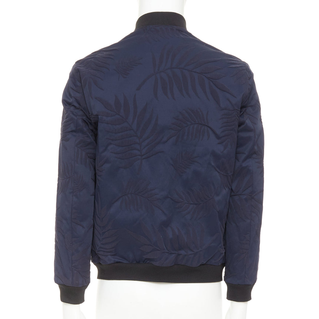 GIORGIO ARMANI navy water repellent Fern leaf jacquard bomber jacket IT46 S