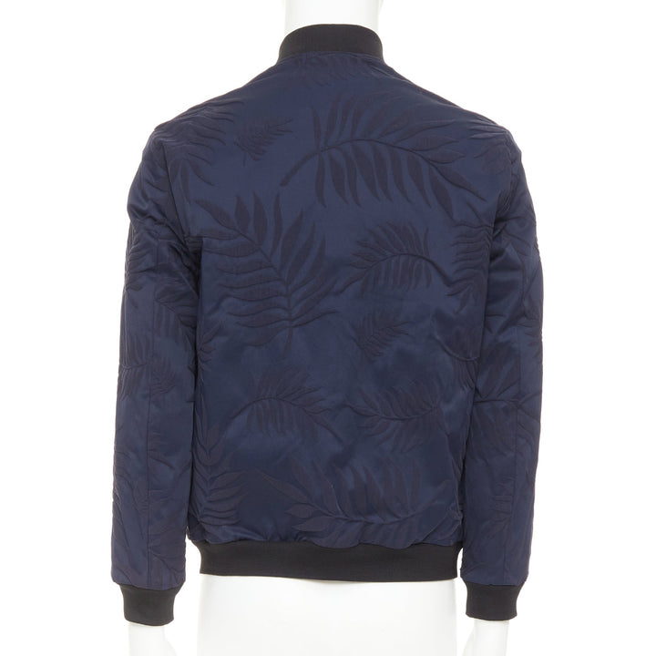 GIORGIO ARMANI navy water repellent Fern leaf jacquard bomber jacket IT46 S