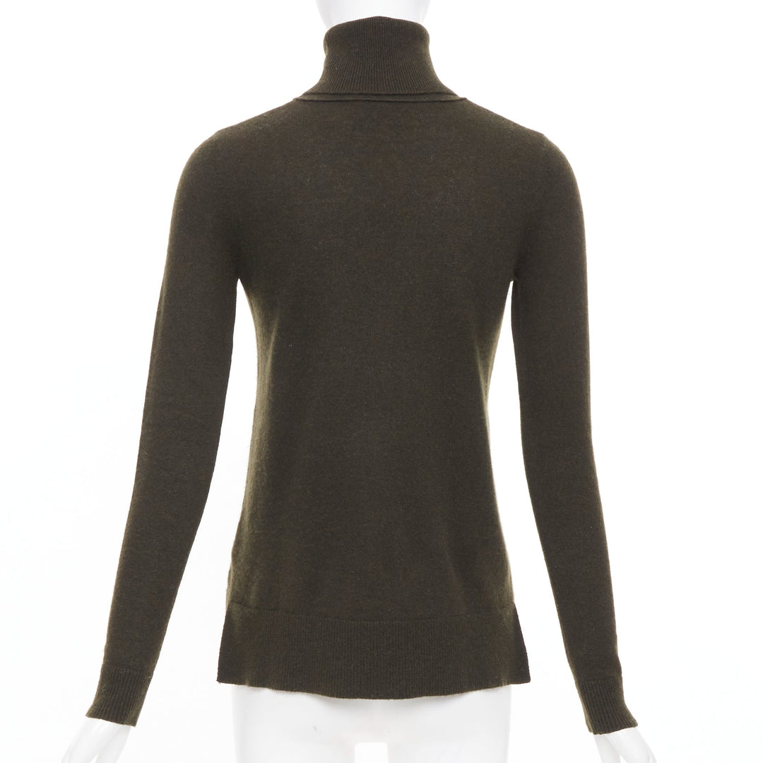 VINCE dark green cashmere rollneck side slit asymmetrical hem sweater XXS