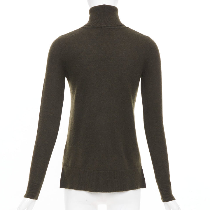 VINCE dark green cashmere rollneck side slit asymmetrical hem sweater XXS
