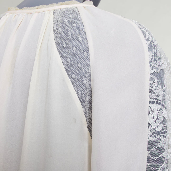 EMILIO PUCCI 100% silk ivory lace trim puff sleeves boho peasant blouse IT40 S