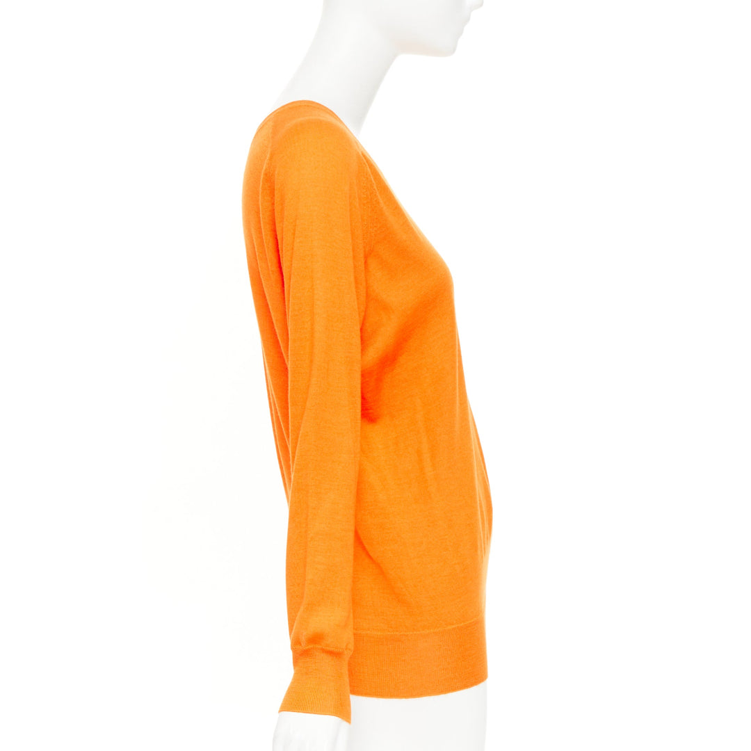 HERMES orange cashmere silk dual V-neck raglan sleeves sweater FR34 XS