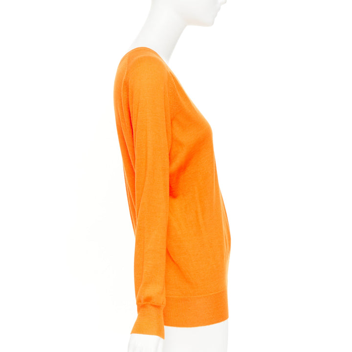 HERMES orange cashmere silk dual V-neck raglan sleeves sweater FR34 XS